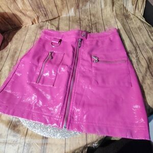 Forever 21 Hot Pink Patent Mini Skirt with Front Zip